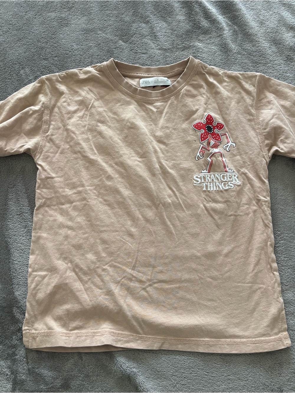 Zara Beige Kids Stranger Things Graphic Tee with Red Detail